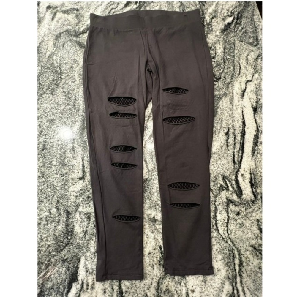 Torrid Leggings Women Size 2 Black Slashed Mesh Inset Punk Goth Skinny Pant